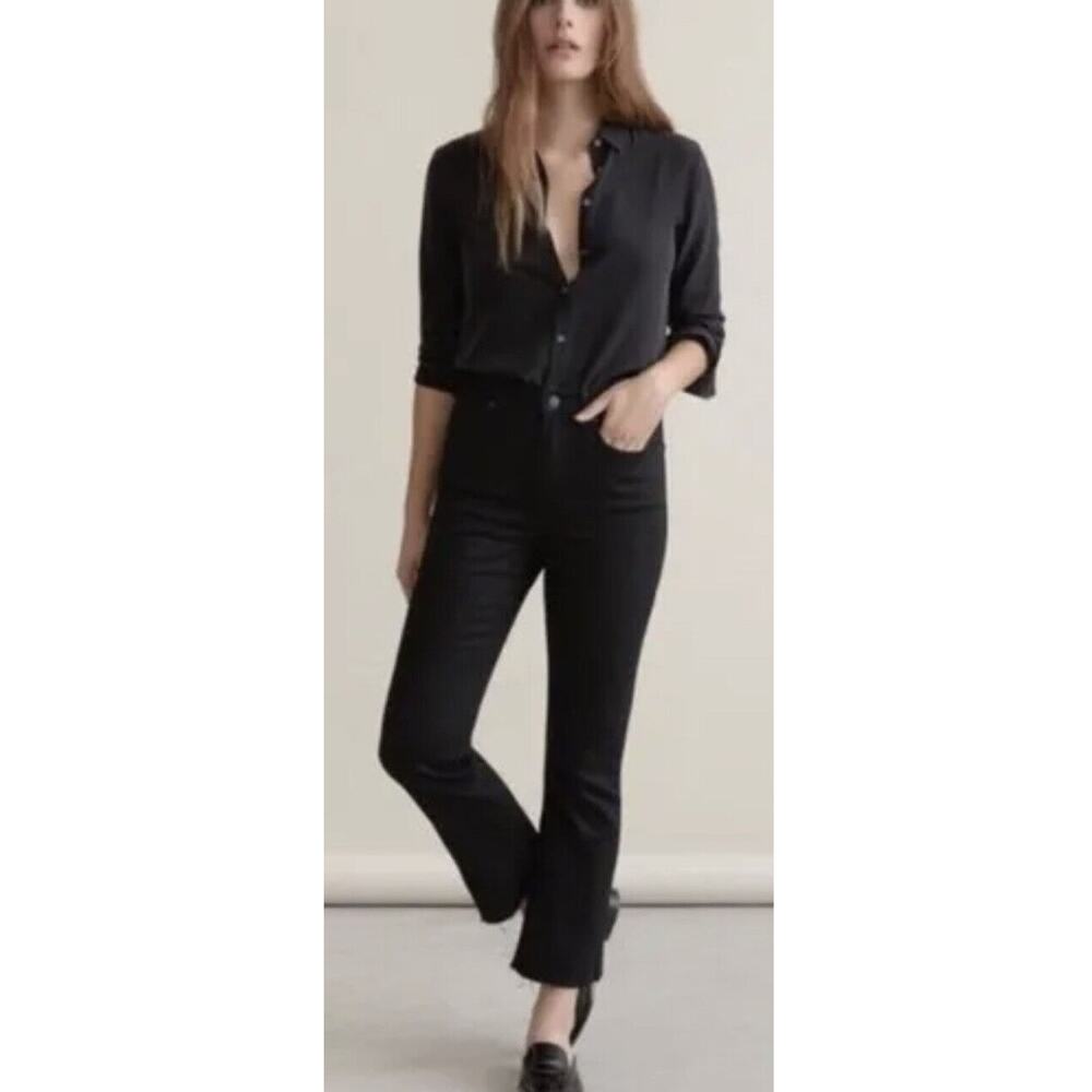 Everlane‎ Women's High Rise Cropped Straight Leg Black Cotton Blend Jeans 32 Reg